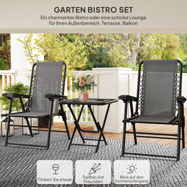 Bistro Set 3-teilig klappbar wetterfest für Garten Balkon dunkelgrau