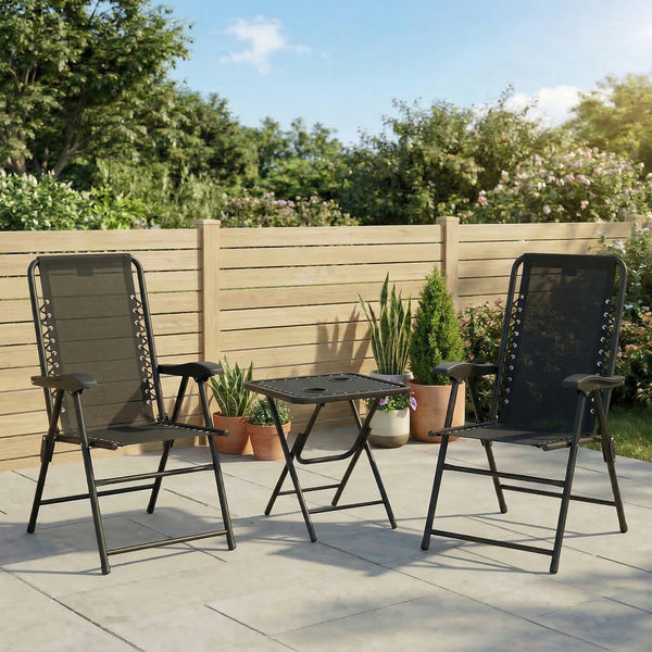 Bistro Set Garten klappbar wetterfest 3-teilig schwarz