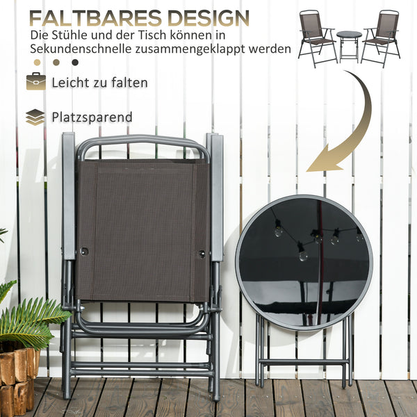 Bistro Set Gartenmöbel klappbar wetterfest 3-teilig Metall braun