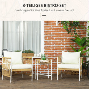 Bistro-Set Gartenmöbel Sitzgruppe Rattan 3-teilig gelb creme