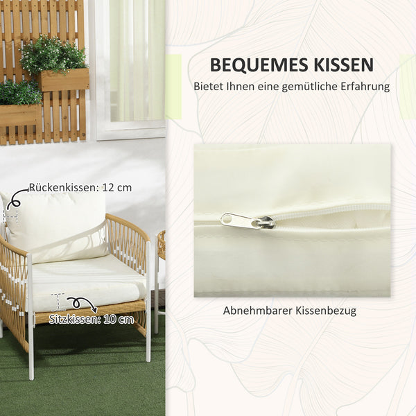 Bistro-Set Gartenmöbel Sitzgruppe Rattan 3-teilig gelb creme