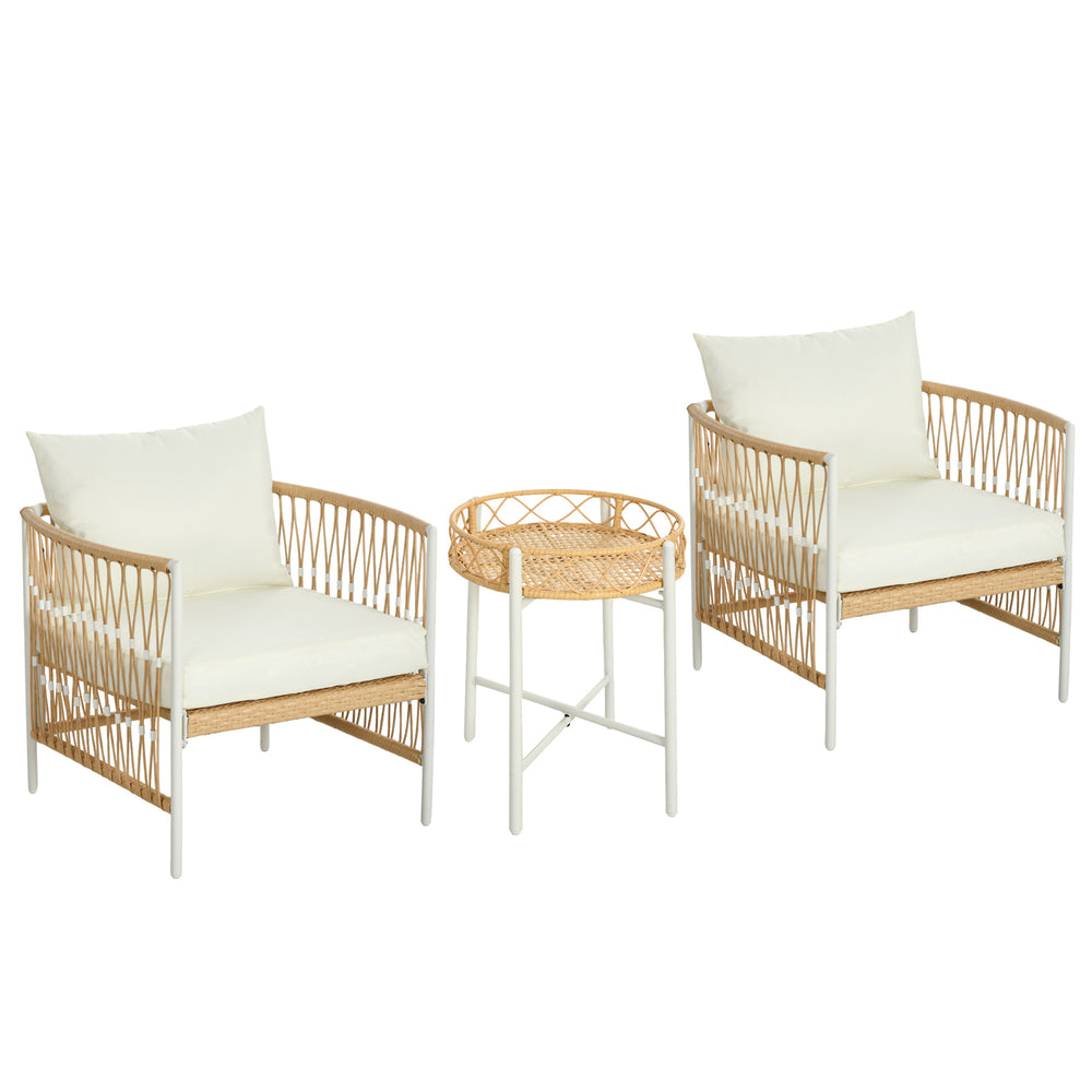 Bistro-Set Gartenmöbel Sitzgruppe Rattan 3-teilig gelb creme