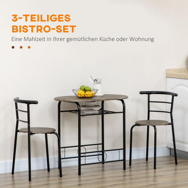 Bistro-Set 1 Tisch + 2 Stühle kompakt & modern Schwarz