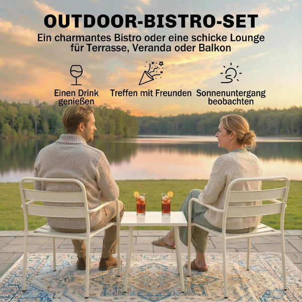 Bistroset Gartenmöbel Set mit Glastisch rostbeständig 3-teilig Metall