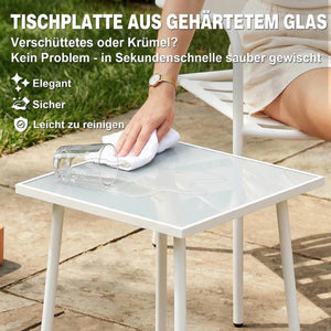 Bistroset Gartenmöbel Set mit Glastisch rostbeständig 3-teilig Metall