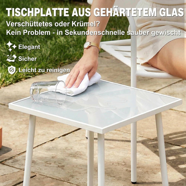 Bistroset Gartenmöbel Set mit Glastisch rostbeständig 3-teilig Metall