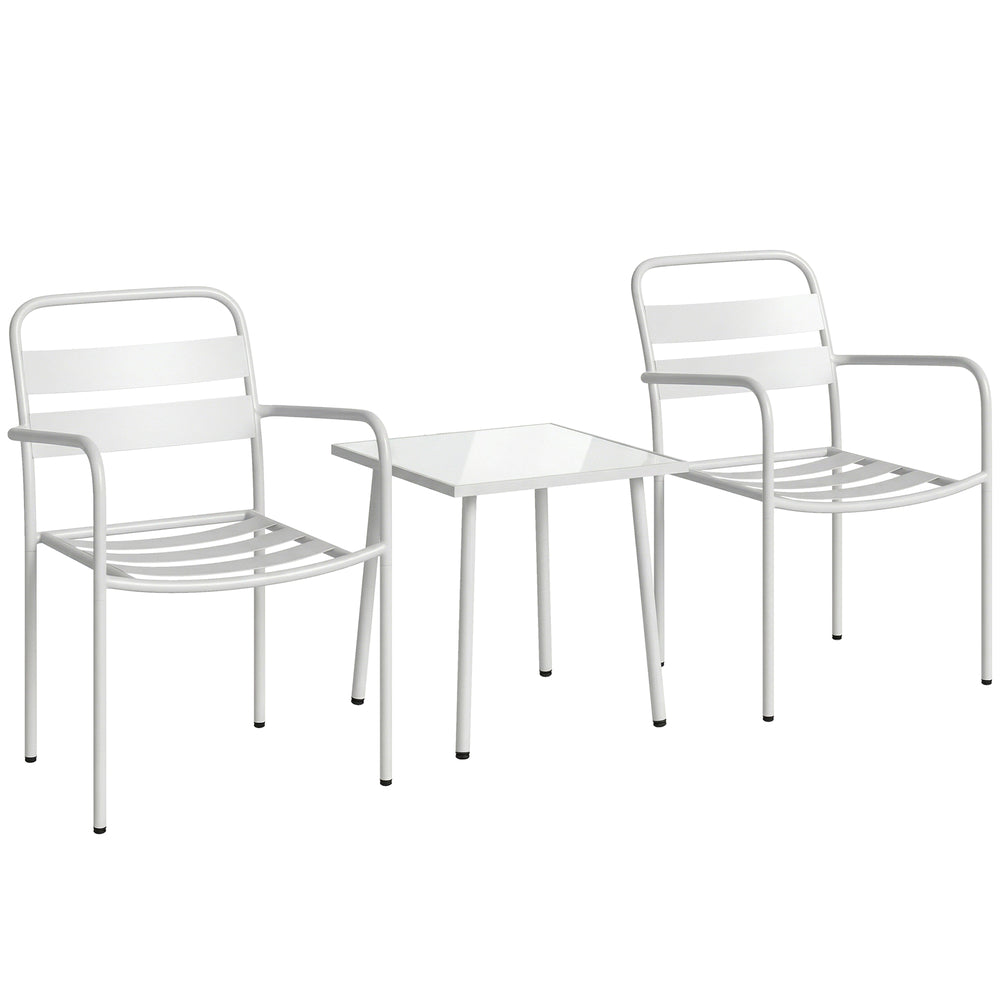 Bistroset Gartenmöbel Set mit Glastisch rostbeständig 3-teilig Metall