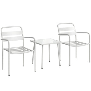 Bistroset Gartenmöbel Set mit Glastisch rostbeständig 3-teilig Metall