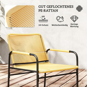Bistroset Sitzgruppe Rattan für Garten Balkon 3-teilig gelb