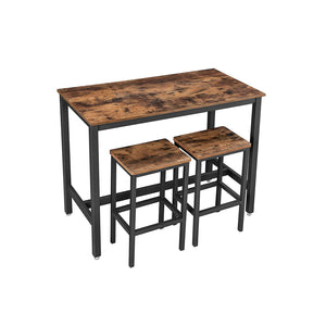 Bistro table, standing table with 2 bar stools, brown