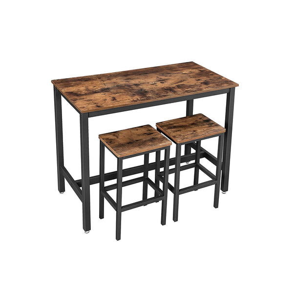 Bistro table, standing table with 2 bar stools, brown