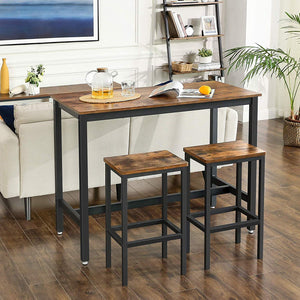Bistro table, standing table with 2 bar stools, brown