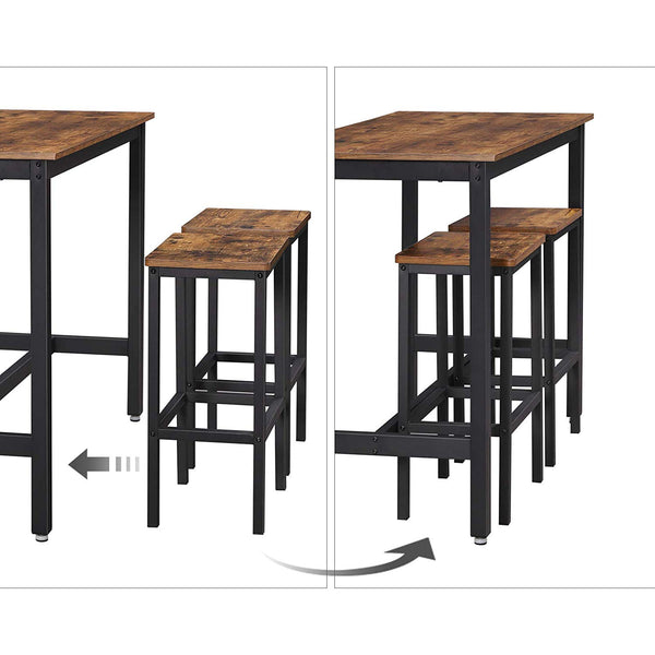 Bistro table, standing table with 2 bar stools, brown
