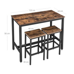 Bistro table, standing table with 2 bar stools, brown