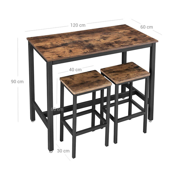 Bistro table, standing table with 2 bar stools, brown