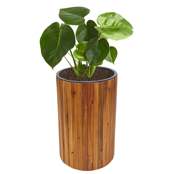Runder Blumenkasten aus Akazie Holz 50x34cm, braun Outdoor