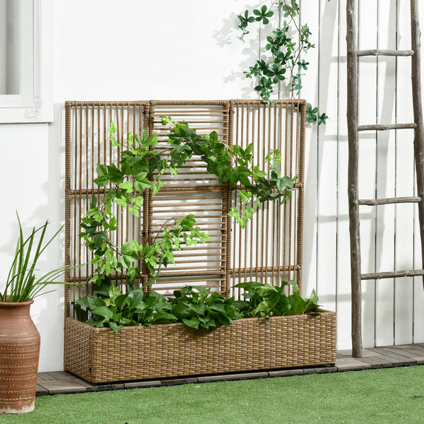 Blumenkasten mit Spalier wetterfest Polyrattan sandfarben