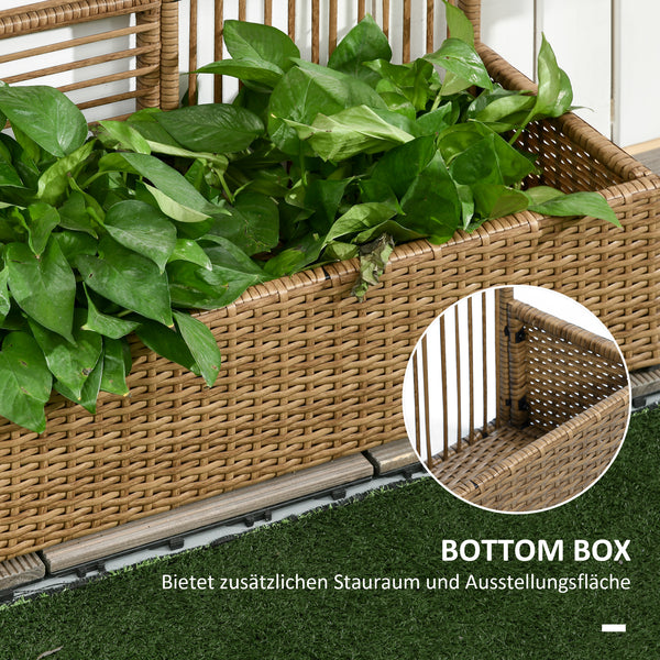 Blumenkasten mit Spalier wetterfest Polyrattan sandfarben