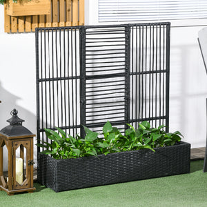Blumenkasten mit Spalier wetterfest aus Polyrattan schwarz