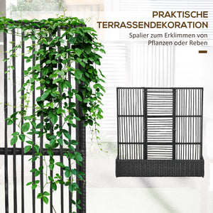 Blumenkasten mit Spalier wetterfest aus Polyrattan schwarz