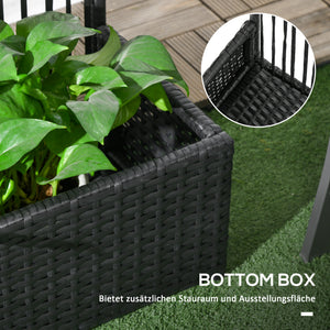 Blumenkasten mit Spalier wetterfest aus Polyrattan schwarz