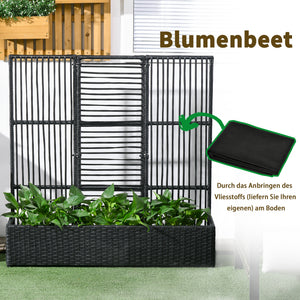 Blumenkasten mit Spalier wetterfest aus Polyrattan schwarz