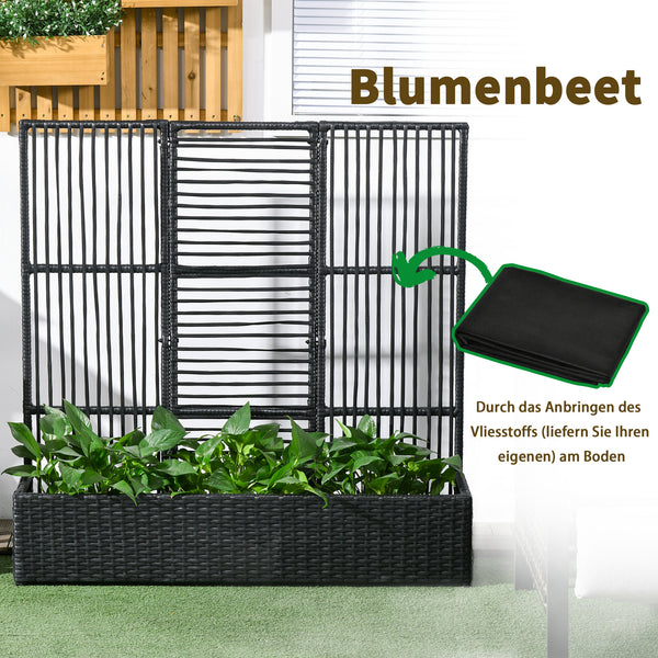 Blumenkasten mit Spalier wetterfest aus Polyrattan schwarz