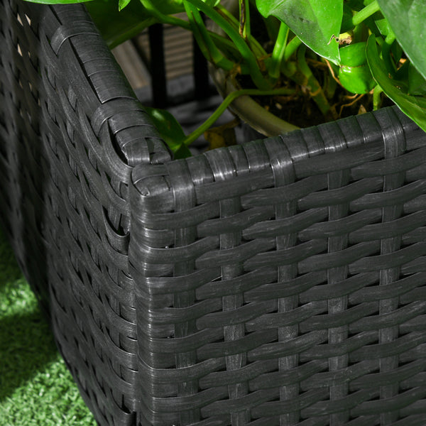 Blumenkasten mit Spalier wetterfest aus Polyrattan schwarz