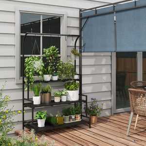 Blumenständer mit 3 Etagen und 6 Haken Indoor Outdoor Metall schwarz
