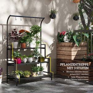 Blumenständer mit 3 Etagen und 6 Haken Indoor Outdoor Metall schwarz