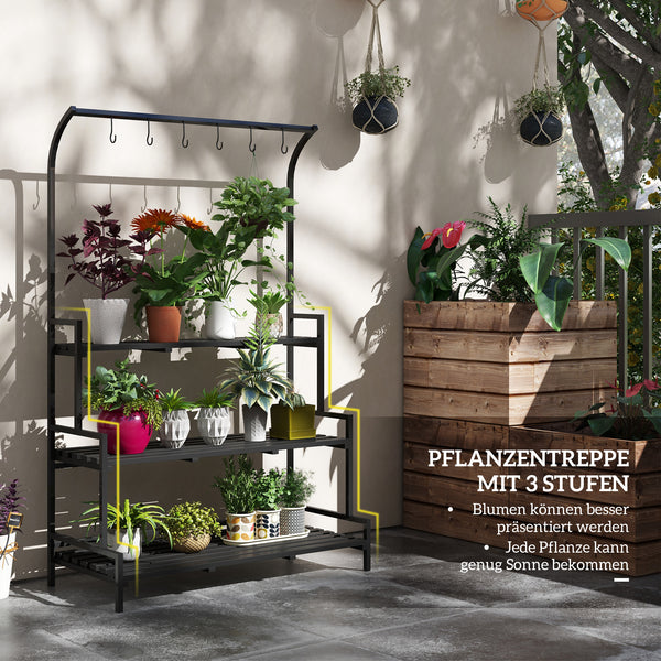 Blumenständer mit 3 Etagen und 6 Haken Indoor Outdoor Metall schwarz