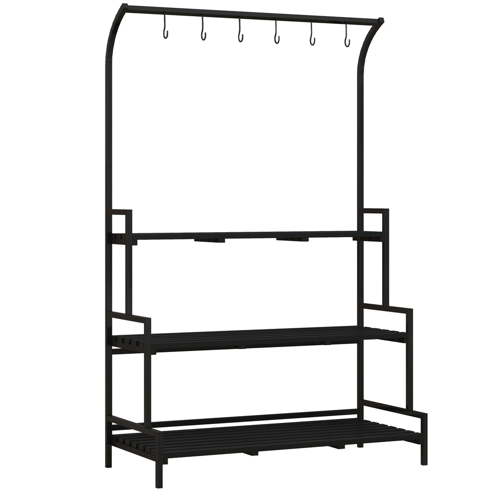 Blumenständer mit 3 Etagen und 6 Haken Indoor Outdoor Metall schwarz