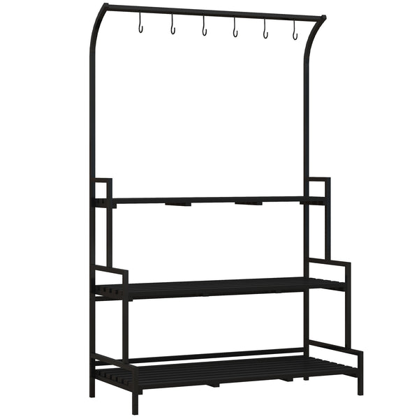Blumenständer mit 3 Etagen und 6 Haken Indoor Outdoor Metall schwarz