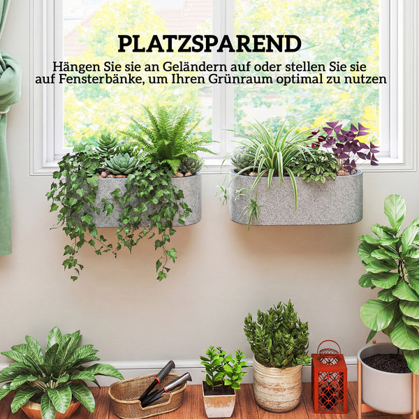 Blumentopf hängend 2er Set mit Ablauf für Balkon hellgrau