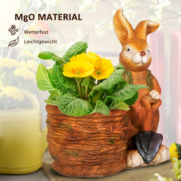 Blumentopf mit Entwässerung im Hase-Design aus MgO Braun