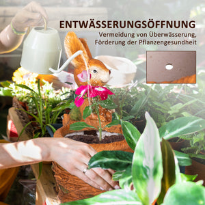 Blumentopf mit Entwässerung im Hase-Design aus MgO Braun
