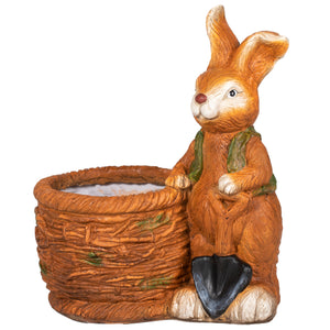 Blumentopf mit Entwässerung im Hase-Design aus MgO Braun