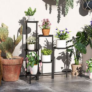 Blumentopfständer verstellbar eckig mit 6 Ebenen aus Metall schwarz