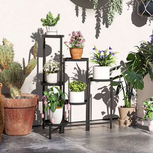 Blumentopfständer verstellbar eckig mit 6 Ebenen aus Metall schwarz