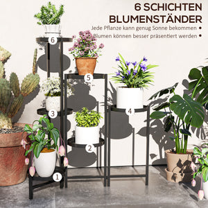 Blumentopfständer verstellbar eckig mit 6 Ebenen aus Metall schwarz