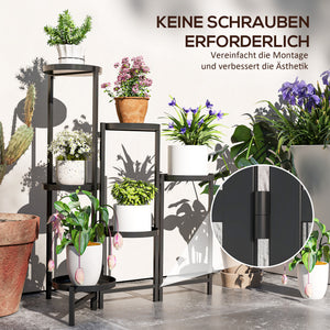 Blumentopfständer verstellbar eckig mit 6 Ebenen aus Metall schwarz