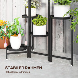 Blumentopfständer verstellbar eckig mit 6 Ebenen aus Metall schwarz