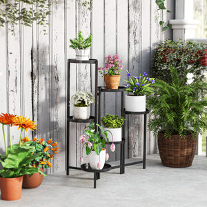 Blumentopfständer verstellbar eckig mit 6 Ebenen aus Metall schwarz