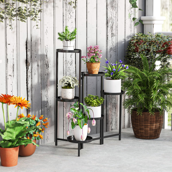 Blumentopfständer verstellbar eckig mit 6 Ebenen aus Metall schwarz
