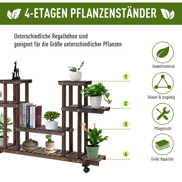 Blumentreppe mit Rollen und 6 Ebenen aus Holz braun