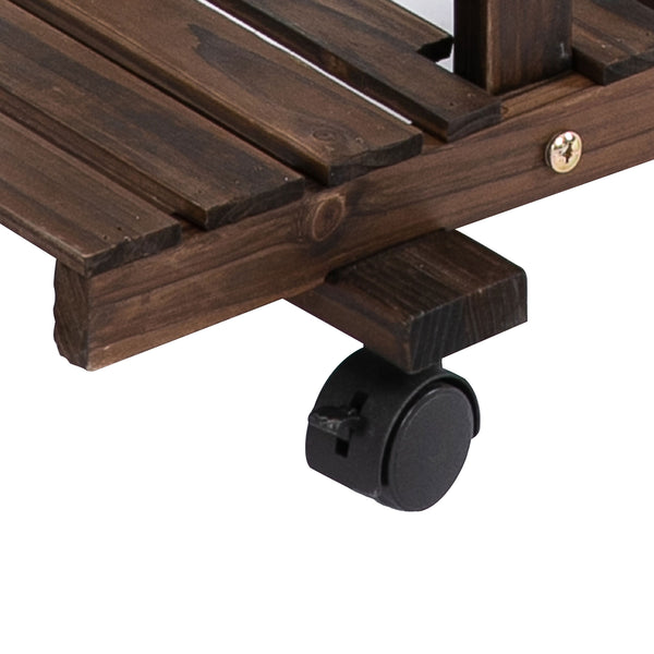 Blumentreppe mit Rollen und 6 Ebenen aus Holz braun