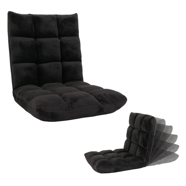 Bodensessel Relaxsessel Bodenkissen Klappsessel 6 Positionen Samt schwarz