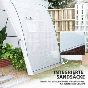 Bogen Gewächshaus mit Kunststoffabdeckung und Rolltüren weiss