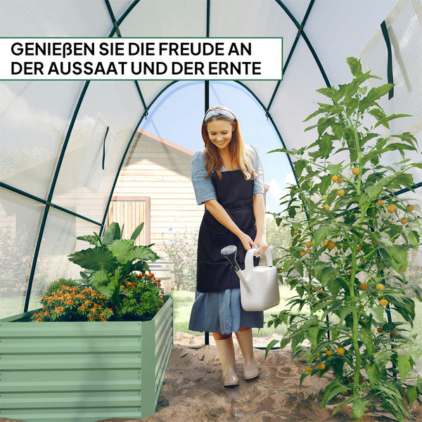 Bogen Gewächshaus mit Kunststoffabdeckung und Rolltüren weiss