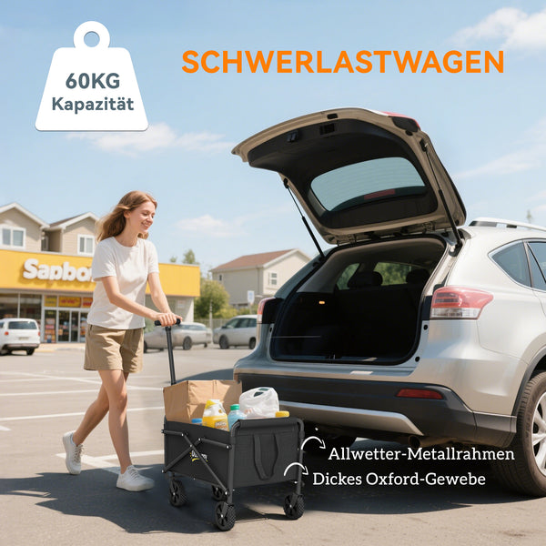 Bollerwagen Handwagen faltbar für Garten Strand bis 60kg schwarz